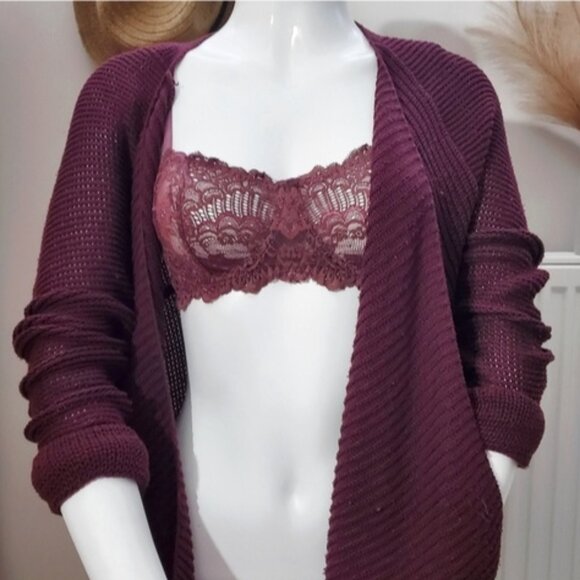 Rare Open Knit Maroon Oversized Curved Cardiganā - Picture 3 of 11